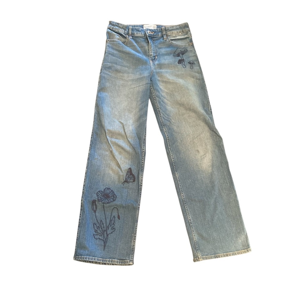 Abercrombie Kids Light Blue Jeans with Floral and Butterfly Embroidery
